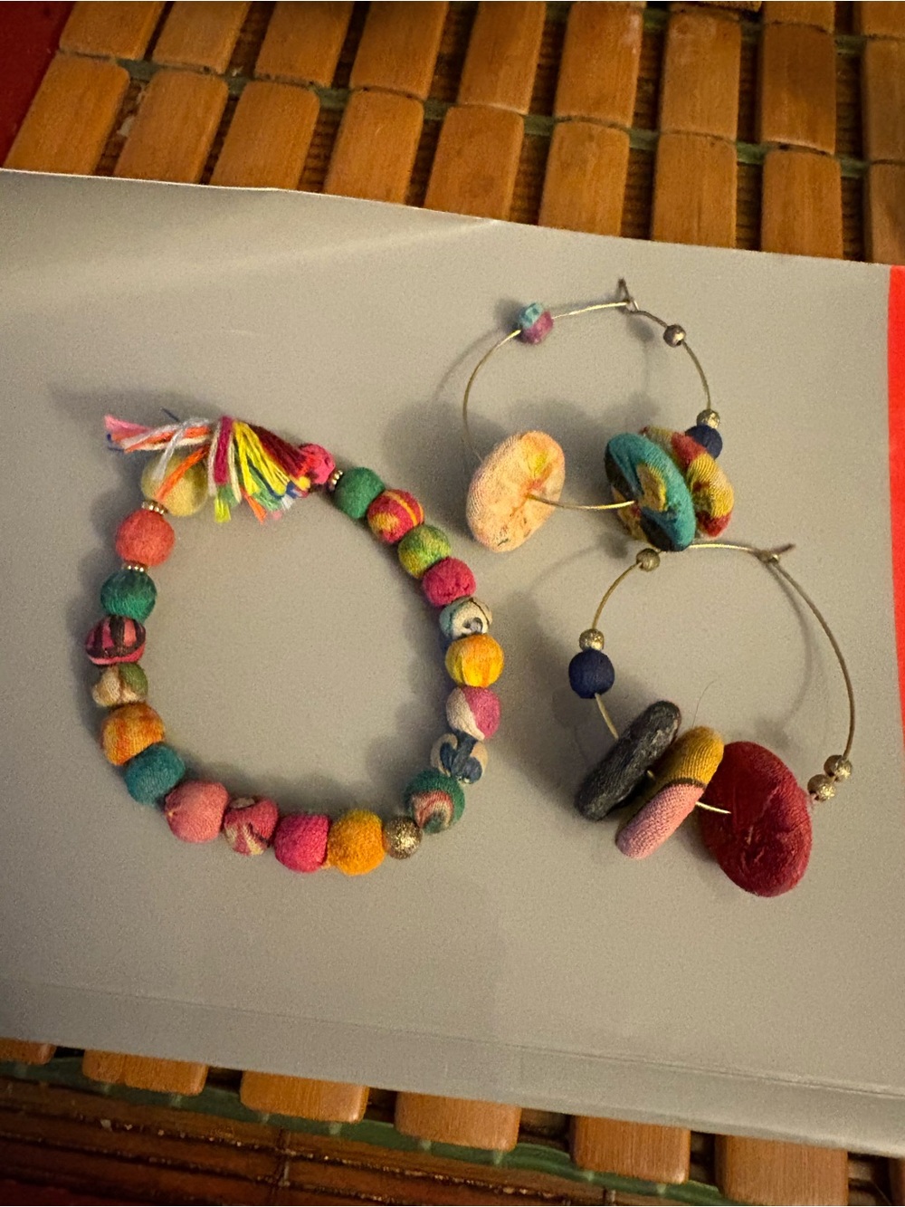 Colorful Felt Bead Bracelet and Hoop Earrings Set